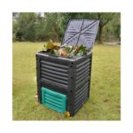 Easy Shopping® Garden Compost Bin, 300L Outdoor Composting Container for Kitchen & Garden Waste Composter with Hinged Lid, Durable & Waterproo Black and Green