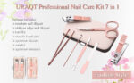URAQT Professional Manicure Set, 7 pcs Portable Nail Clippers & Eyebrow Grooming Kit, Stainless Steel Nail Care Tools with Luxurious Leather Case for Travel & Home