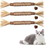 Cat Silvervine Chew Sticks, 3pcs Natural Cat Teeth Nip Cleaning Catnip Toys for Indoor Cats Kitten Teething and Stress
