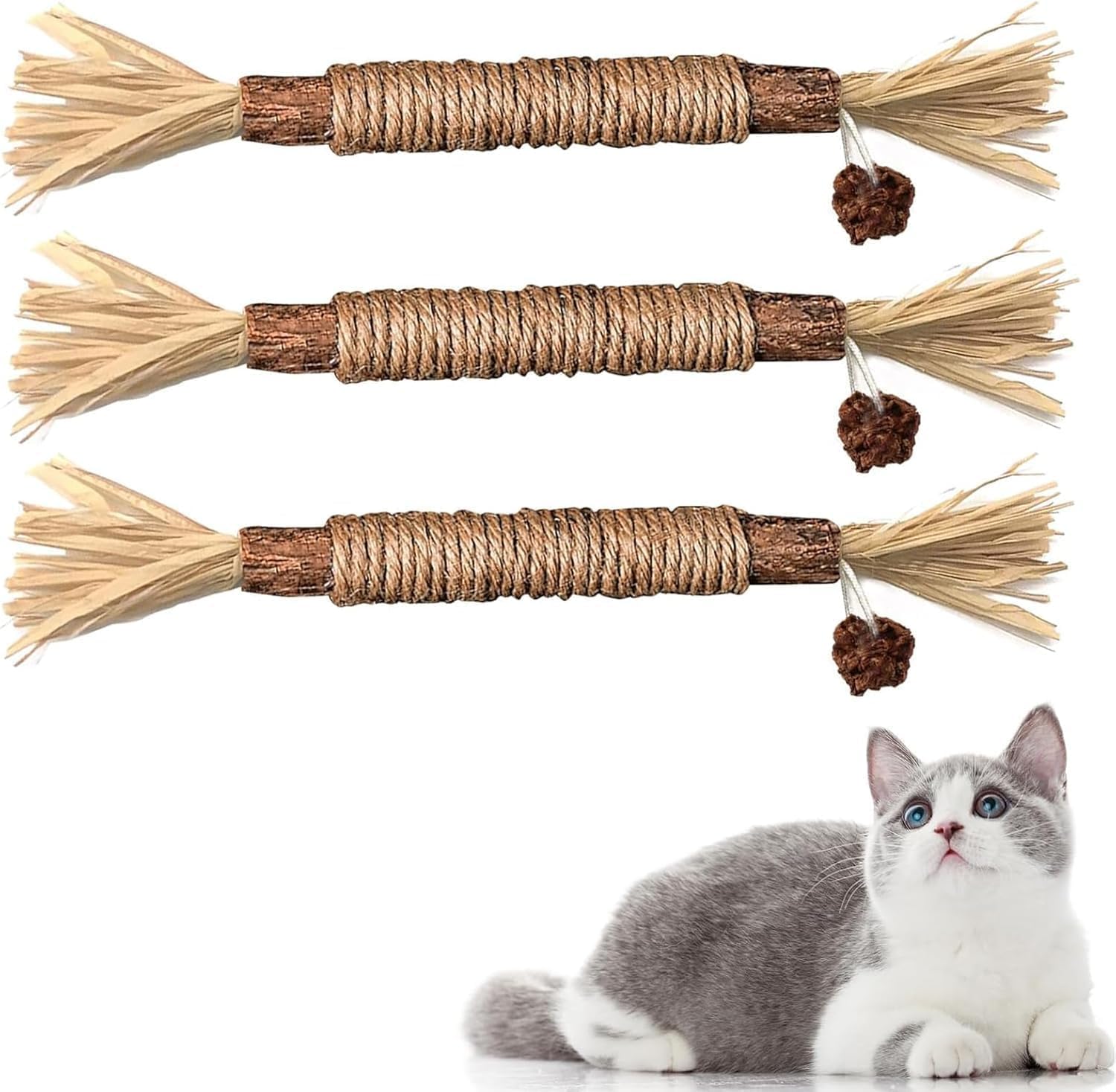 image_1 Cat Silvervine Chew Sticks, 3pcs Natural Cat Teeth Nip Cleaning Catnip Toys for Indoor Cats Kitten Teething and Stress - Image 1