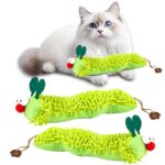 2PCS Catnip Toys for Cats, Caterpillar Design Catnip Toys, Interactive Plush for Cats to Clean Teeth（Green, 23cm）