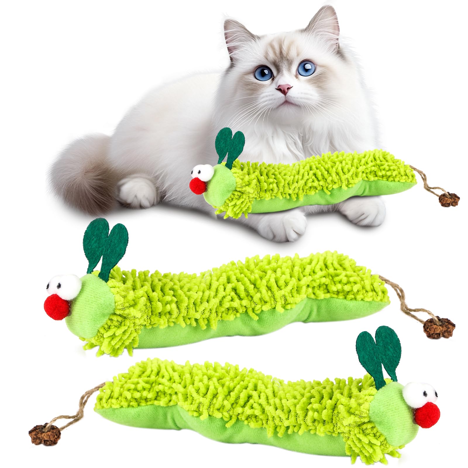 image_1 2PCS Catnip Toys for Cats, Caterpillar Design Catnip Toys, Interactive Plush for Cats to Clean Teeth(Green, 23cm) - Image 1
