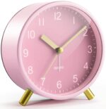 Jisile Pink Analog Alarm Clock for Girls, Silent Non-Ticking Rose Gold Desk Clock with Night Light, Cute Metal Bedroom Clock for Women, Teen Girls Room Decor (Pink)
