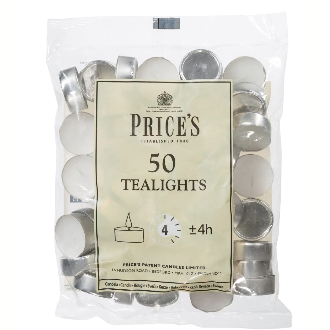 image_1 Prices Patent Candles White Tealights Bag, Pack of 50, Wax, l x 3.8cm w x 1.8cm h, Unscented - Image 1