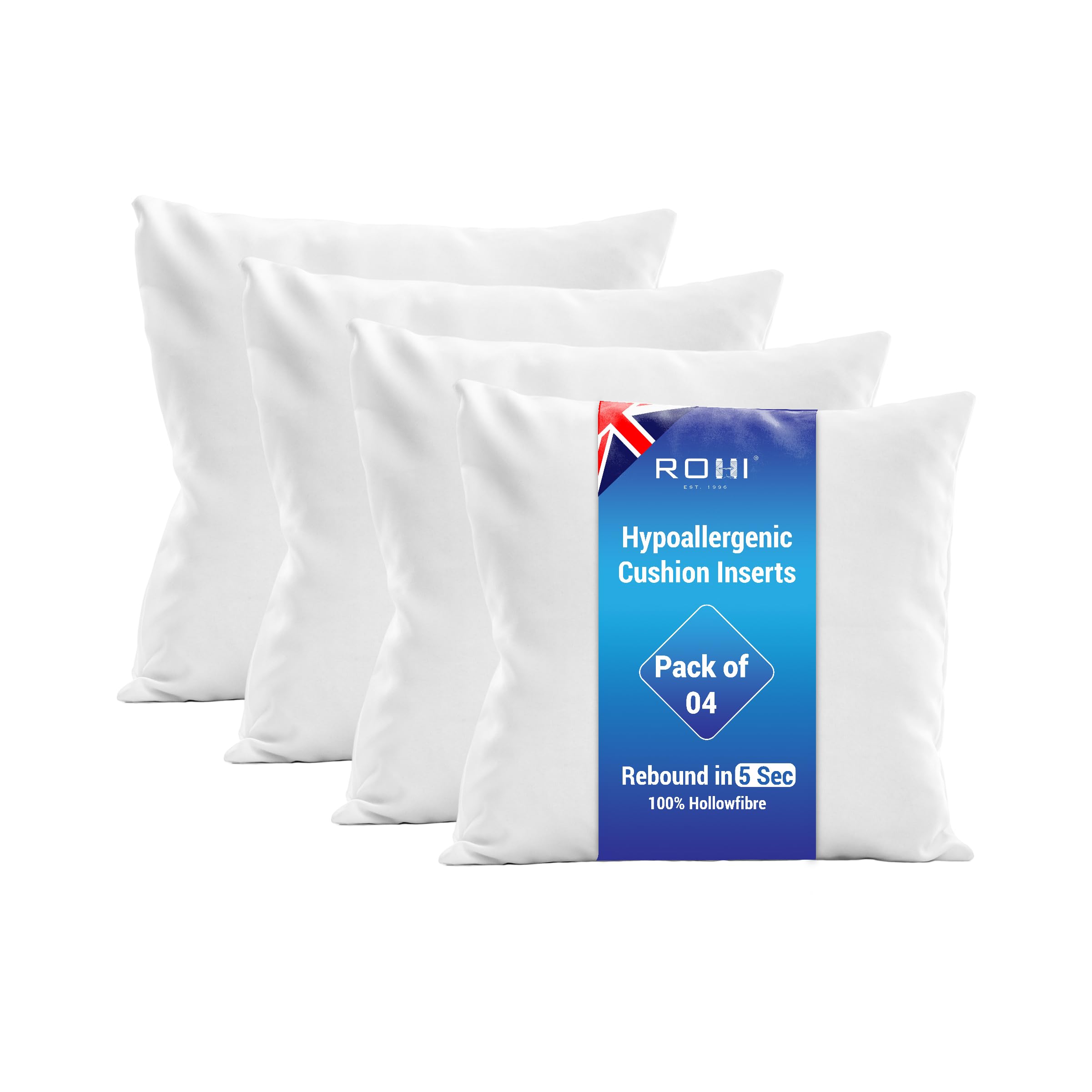 image_1 Rohi Set of 4 Hypoallergenic Cushion pads 45cm x 45cm - White polyster square Cushions - Standard stuffer pack of Cushion inserts 45cm x 45cm (Pack of 4 | 18"x18") - Image 1