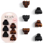 Kitsch Mini Claw Clips for Women - Stylish Small Hair Clips for Kids | Stays In Place Without Pulling or Snagging | Durable Plastic & Sturdy For Everyday Styling - Tortoise & Black, 6 Pcs