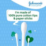 Johnson's Baby Cotton Buds (1 x Pack of 200) Soft & Gentle Ear Buds for Delicate Skin, Made of 100% Pure Cotton and Paper Sticks, Plastic-Free to Clean Delicate Areas, around Eyes and Outer Ear - Image 2