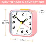 Alarm Clock, Silent Bedside Non Ticking Alarm Clocks Table Bedside Clock Battery Powered Large Display Snooze Light Clocks for Heavy Sleepers Bedrooms Office Travel (Pink) - Image 2