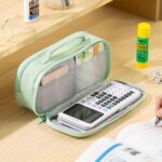 EASTHILL Large Capacity Pencil Case Pen Pouch Organizer Canvas Pencil Bag with Handle School Supplies (Green) - Image 2