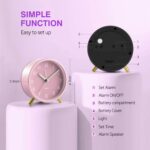 Jisile Pink Analog Alarm Clock for Girls, Silent Non-Ticking Rose Gold Desk Clock with Night Light, Cute Metal Bedroom Clock for Women, Teen Girls Room Decor (Pink) - Image 2