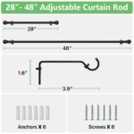 Curtain Poles, Black Curtain Pole for Eyelet Curtains 80 to 122 cm, Small Curtain Rod for Door with Brackets, 16mm Diameter Thin Metal Adjustable Curtain Pole - Image 2