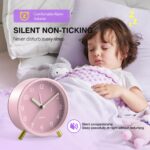 Jisile Pink Analog Alarm Clock for Girls, Silent Non-Ticking Rose Gold Desk Clock with Night Light, Cute Metal Bedroom Clock for Women, Teen Girls Room Decor (Pink) - Image 3