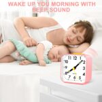 Alarm Clock, Silent Bedside Non Ticking Alarm Clocks Table Bedside Clock Battery Powered Large Display Snooze Light Clocks for Heavy Sleepers Bedrooms Office Travel (Pink) - Image 7