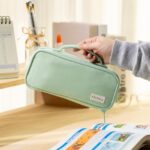 EASTHILL Large Capacity Pencil Case Pen Pouch Organizer Canvas Pencil Bag with Handle School Supplies (Green) - Image 5